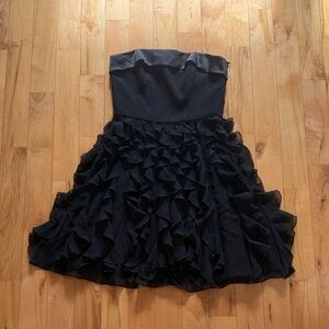 White House Black Market Strapless Black Ruffle Dress